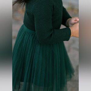 Morning Lavender Ribbed Tulle Green Dress Mommy & Me